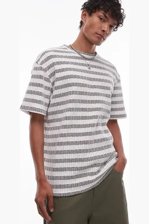 Topman Oversized fit t-shirt with textured stripes in khaki green