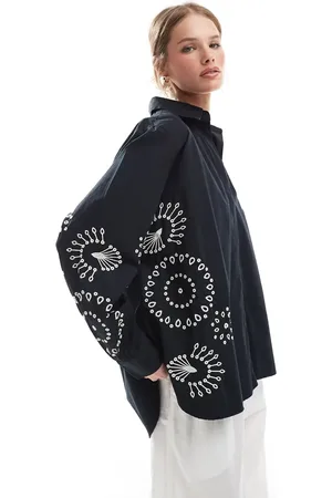 French Connection Cambria cotton embroidered shirt in