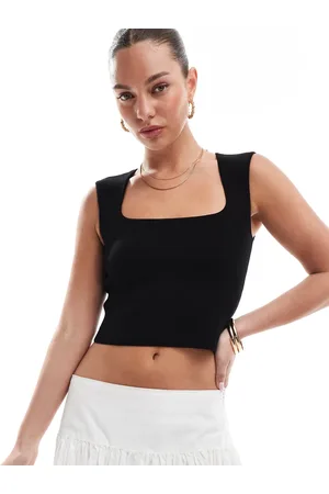 Stradivarius Square neck knit crop top in