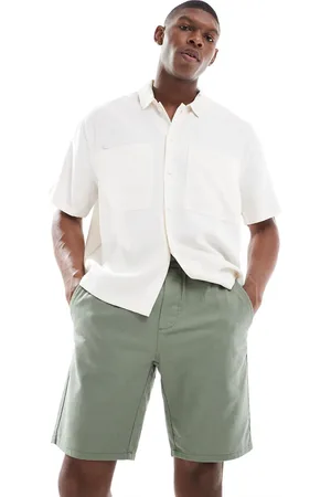Only & Sons Linen blend tie waist shorts in dark sage