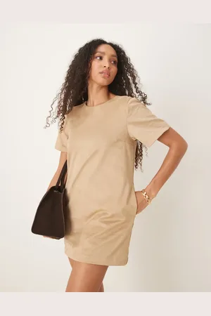Abercrombie & Fitch Short sleeve crew neck faux suede T-shirt mini dress in light