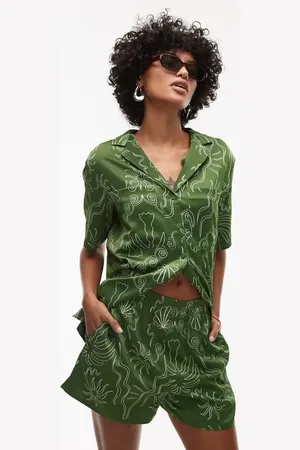 Topshop Satin palm tree shorts in - part of a set