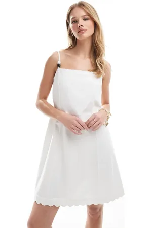 French Connection Linen mini dress with scalloped hem in