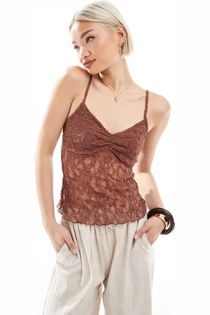 Pull&Bear Contrast trim lace cami in burnt