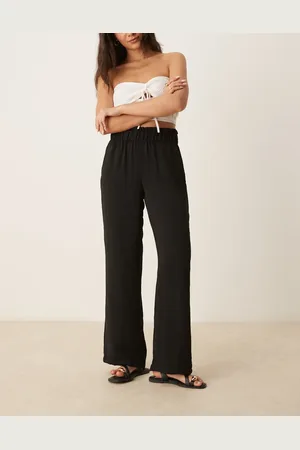 JDY Paperbag waist linen look wide leg pants in