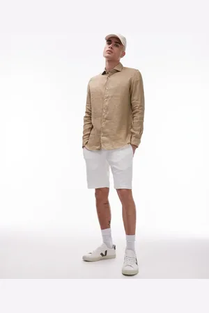 MANGO Premium linen shirt in pale