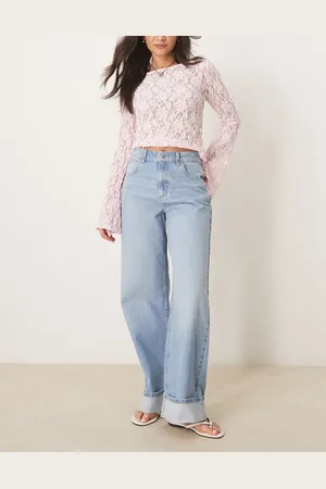ASOS Loose jeans with deep turn up cuff in pale wash