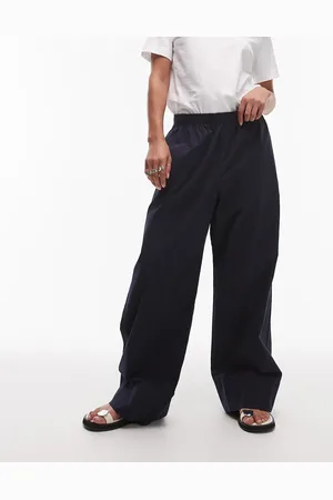 ARKET Poplin straight leg pants with pull-on waist in navy