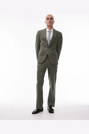 Topman Straight linen blend suit pants in khaki