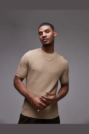 MANGO Ribbed knit T-shirt in beige