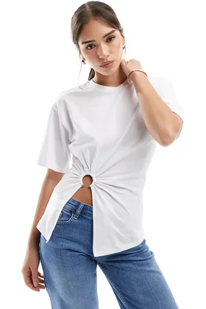 ONLY Ring detail ruched t-shirt in