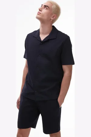 MANGO Cotton waffle short sleeve shirt in