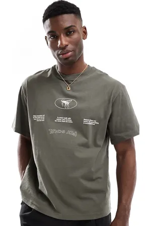 Pull&Bear Back graphic T-shirt in khaki