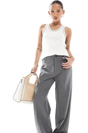 Pull&Bear Petite high rise straight leg tailored pants in