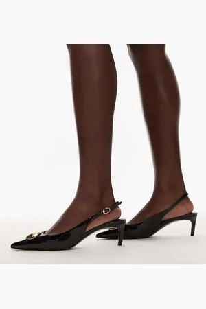 MANGO Sling back kitten heel shoes with gold accents in