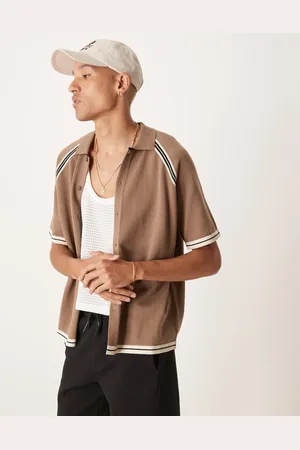 ASOS Relaxed knit button up polo in with contrast tipping