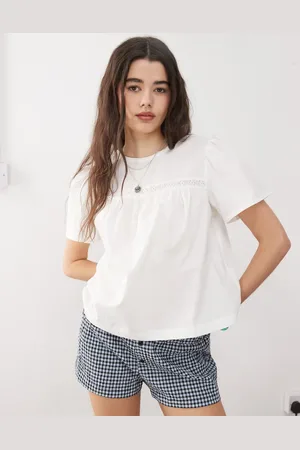 COLLUSION Poplin top with eyelet trim in