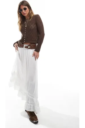 Stradivarius STR asymmetric hem midi skirt in ecru