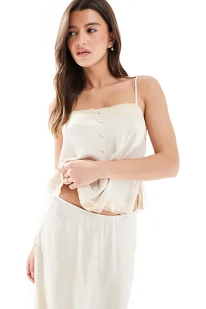Pull&Bear Lace trim button up cami in vanilla - part of a set