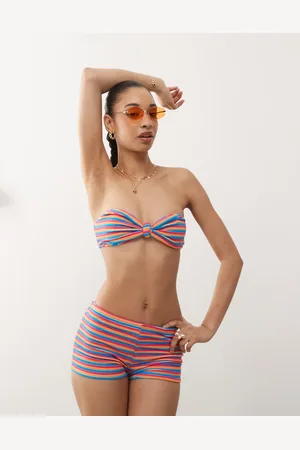 Reclaimed Bandeau top in red terrycloth stripe