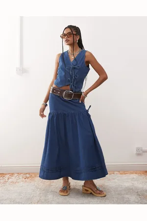 Reclaimed Denim prairie skirt with bow detail - part of a set