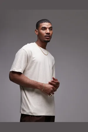Topman Oversized fit T-shirt with linen blend in stone