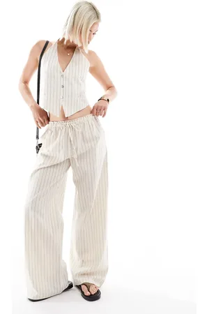 Pull&Bear Rustic wide leg pants set in ecru