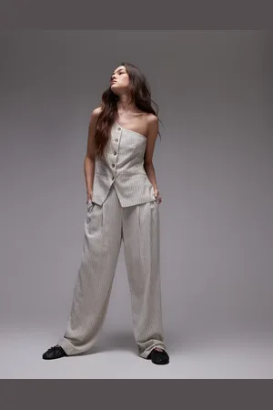Topshop Linen mix striped wide leg pants in cream - part of a set