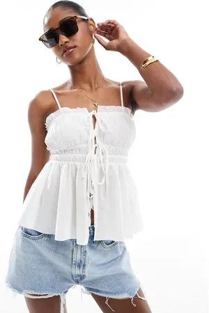 Stradivarius STR strappy tie front cami top in