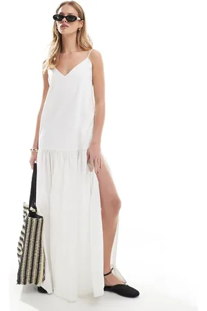 Monki Tiered floaty maxi dress with low tie back detail in