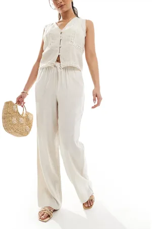ONLY Pull up linen mix pants in beige