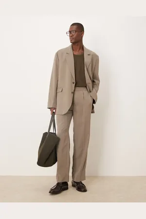 ASOS Elasticized straight leg suit pants in stone