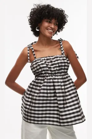 Topshop Taffeta babydoll top in mono gingham