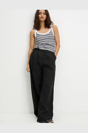 Pull&Bear Tie waist wide leg linen pants in