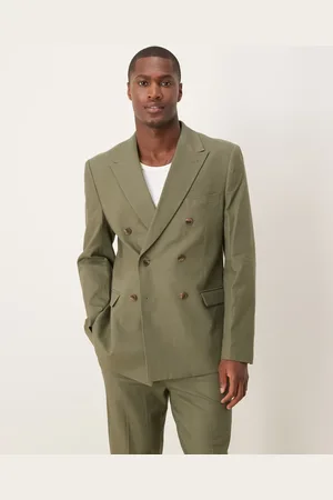 ASOS Linen blend double breasted slim suit jacket in