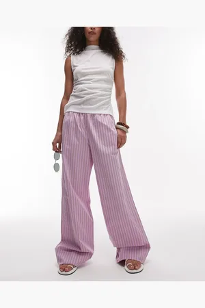 ARKET Poplin straight leg pants with pull-on waist in lilac stripes