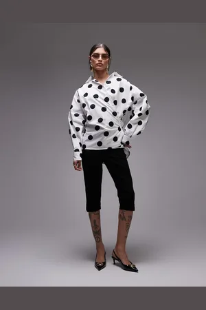 ASOS Poplin cinch detail wrap shirt in polka dot print