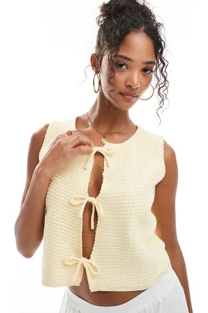 Threadbare Knit tie front vest in butter