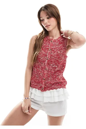 Threadbare Crochet knit button down vest in