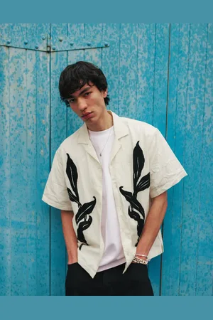 Topman Short sleeve floral embroidered shirt in