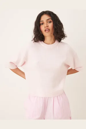 Gina Tricot Short sleeve knit crew neck puff sleeve top in light