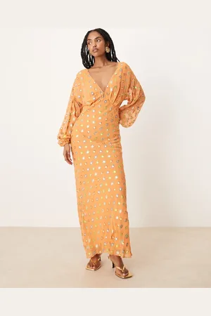 Never Fully Dressed Metallic gold dot midaxi dress in coral