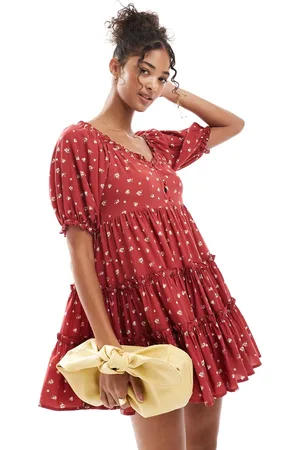 Daisy Street Smock tiered mini dress in micro floral
