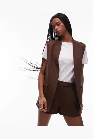 Topshop Linen blend throw on sleeveless blazer in chocolate - part of a set