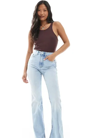 Stradivarius Petite D74 flare slit jeans in light wash