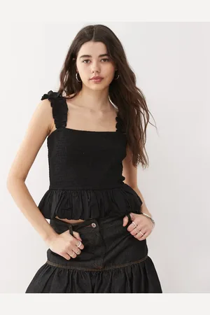 COLLUSION Woven shirred cami top with bubble hem in