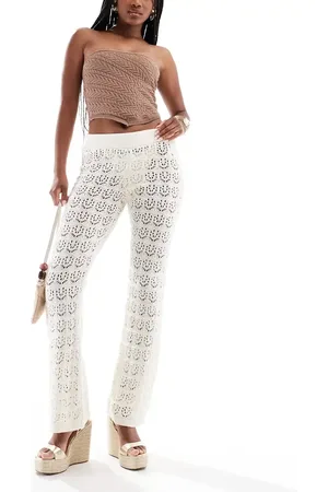 Miss Selfridge Crochet beach pants in cream