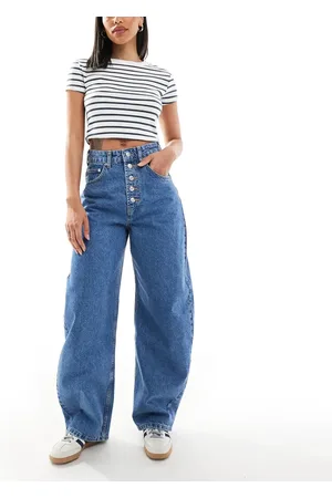 ASOS Extreme barrel leg jeans with button placket detail in mid