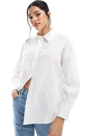 French Connection Lina cotton crochet mix shirt in