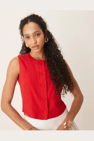Abercrombie & Fitch Linen high neck cropped tank top in